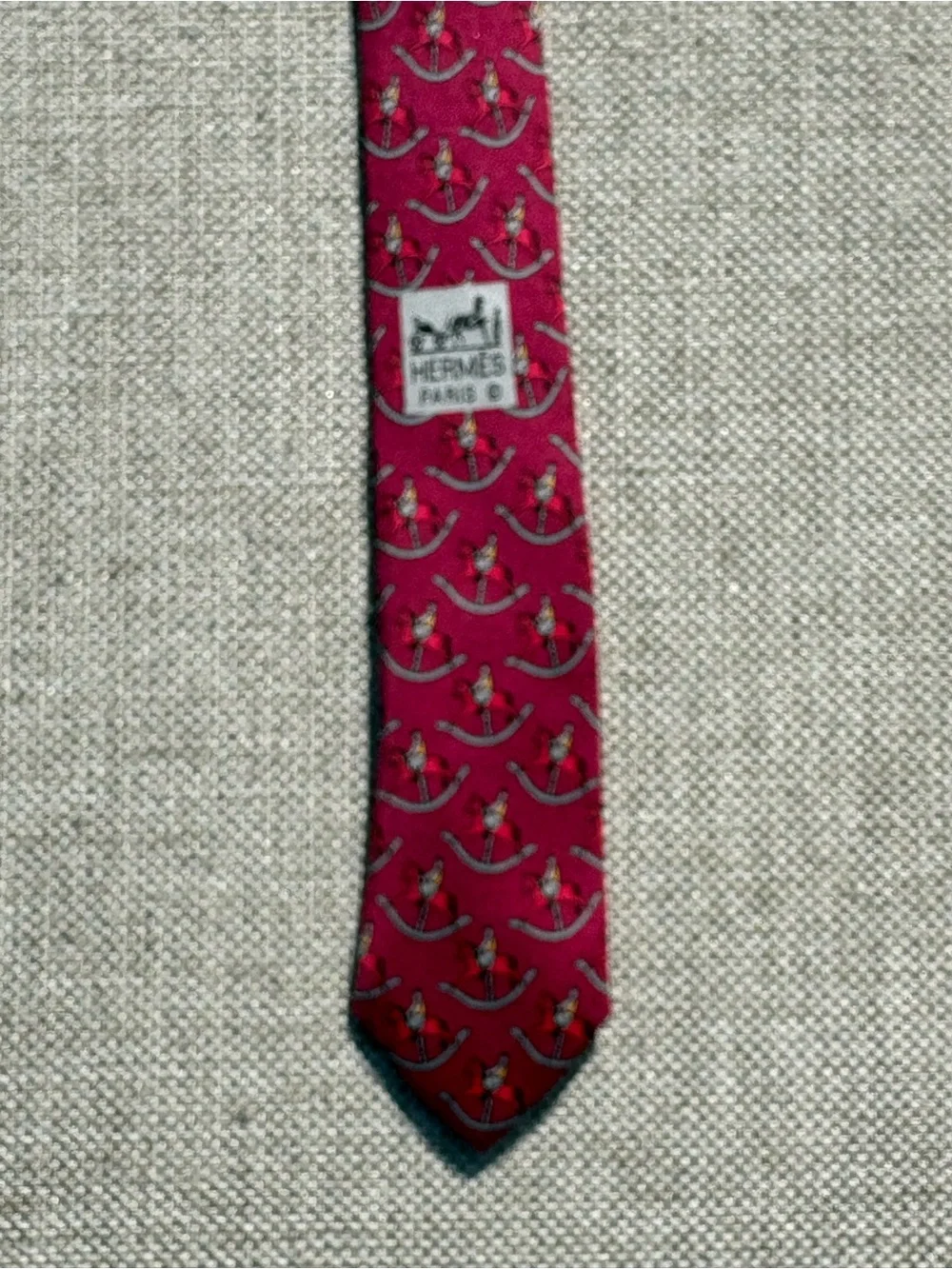 Hermès Paris Rocking Horse Rider Silk Tie Burgundy Pink France